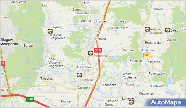mapa Stobierna gmina Trzebownisko, Stobierna gmina Trzebownisko na mapie Targeo