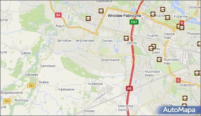 mapa Strachowice gmina Wrocław, Strachowice gmina Wrocław na mapie Targeo