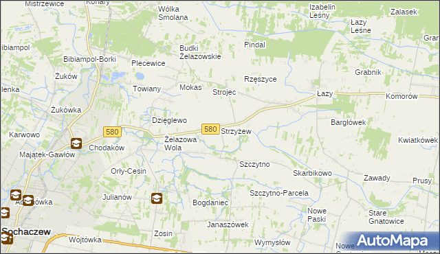 mapa Strzyżew gmina Kampinos, Strzyżew gmina Kampinos na mapie Targeo