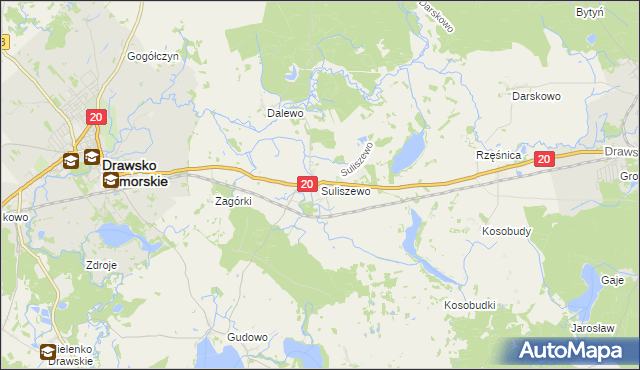 mapa Suliszewo gmina Drawsko Pomorskie, Suliszewo gmina Drawsko Pomorskie na mapie Targeo