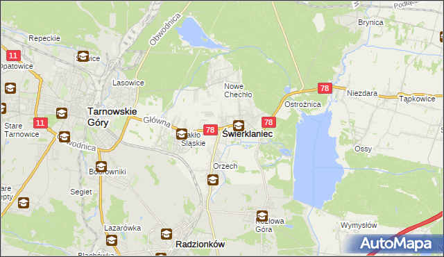 mapa Świerklaniec, Świerklaniec na mapie Targeo