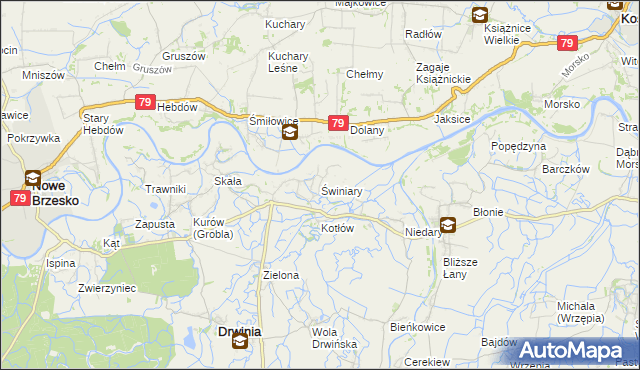 mapa Świniary gmina Drwinia, Świniary gmina Drwinia na mapie Targeo