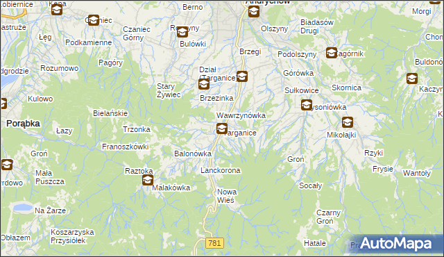 mapa Targanice, Targanice na mapie Targeo