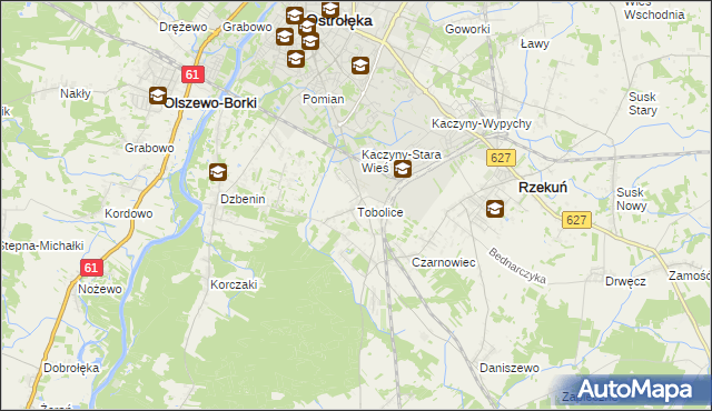 mapa Tobolice gmina Rzekuń, Tobolice gmina Rzekuń na mapie Targeo