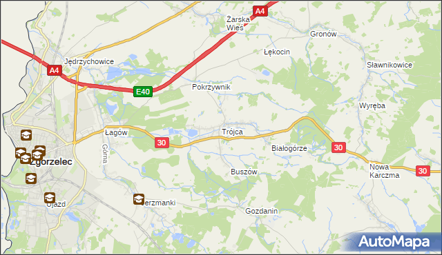 mapa Trójca gmina Zgorzelec, Trójca gmina Zgorzelec na mapie Targeo