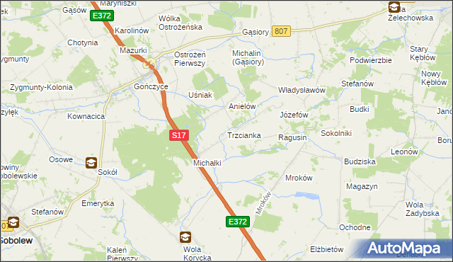 mapa Trzcianka gmina Sobolew, Trzcianka gmina Sobolew na mapie Targeo