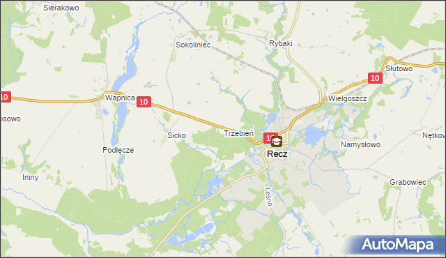 mapa Trzebień gmina Recz, Trzebień gmina Recz na mapie Targeo