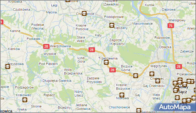 mapa Trzetrzewina, Trzetrzewina na mapie Targeo