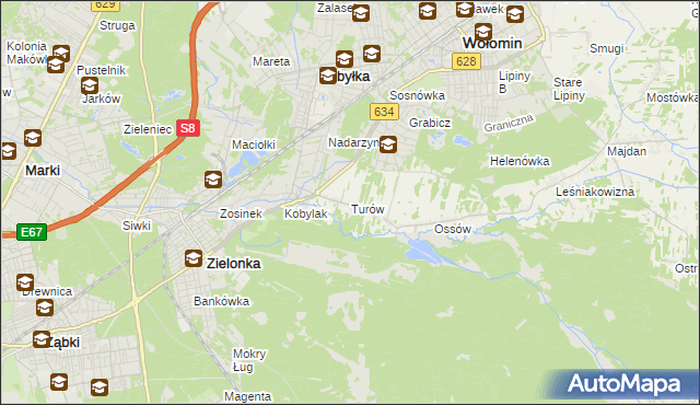 mapa Turów gmina Wołomin, Turów gmina Wołomin na mapie Targeo