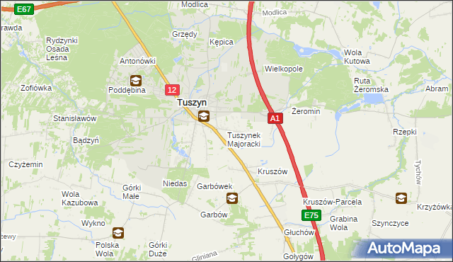 mapa Tuszynek Majoracki, Tuszynek Majoracki na mapie Targeo