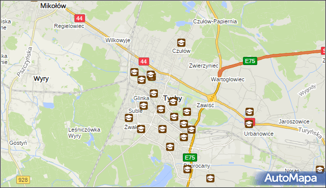 mapa Tychów, Tychy na mapie Targeo
