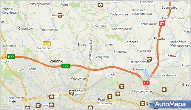 mapa Węgrzce gmina Zielonki, Węgrzce gmina Zielonki na mapie Targeo