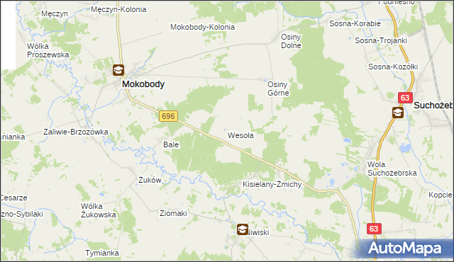 mapa Wesoła gmina Mokobody, Wesoła gmina Mokobody na mapie Targeo