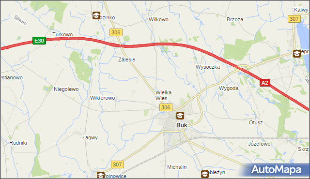 mapa Wielka Wieś gmina Buk, Wielka Wieś gmina Buk na mapie Targeo