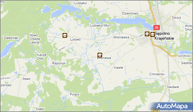 mapa Wiśniewa gmina Sępólno Krajeńskie, Wiśniewa gmina Sępólno Krajeńskie na mapie Targeo