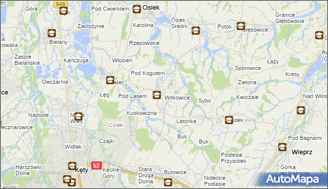 mapa Witkowice gmina Kęty, Witkowice gmina Kęty na mapie Targeo