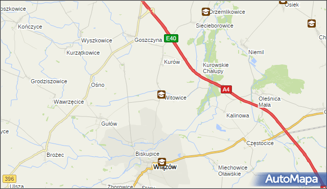 mapa Witowice gmina Wiązów, Witowice gmina Wiązów na mapie Targeo