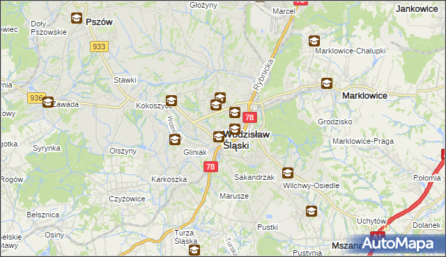 mapa Wodzisławia Śląskiego, Wodzisław Śląski na mapie Targeo