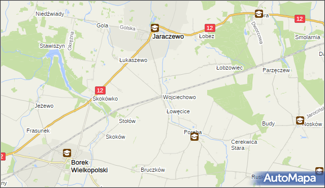 mapa Wojciechowo gmina Jaraczewo, Wojciechowo gmina Jaraczewo na mapie Targeo