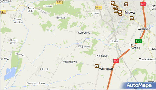 mapa Wojnówka gmina Wiśniewo, Wojnówka gmina Wiśniewo na mapie Targeo
