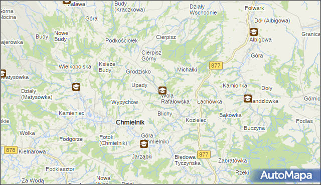 mapa Wola Rafałowska gmina Chmielnik, Wola Rafałowska gmina Chmielnik na mapie Targeo