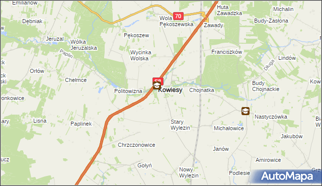 mapa Wymysłów gmina Kowiesy, Wymysłów gmina Kowiesy na mapie Targeo