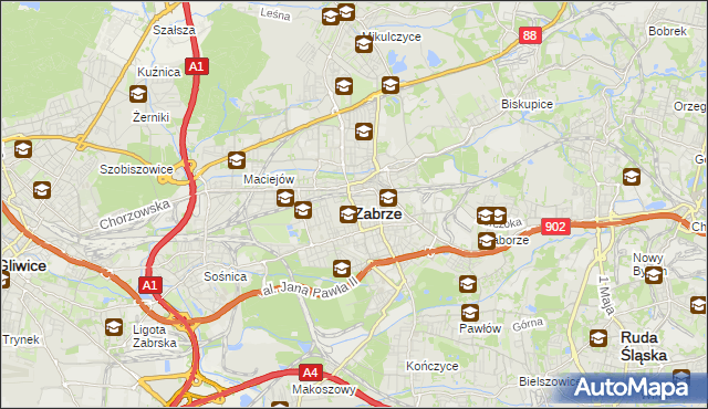 mapa Zabrza, Zabrze na mapie Targeo