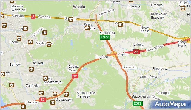 mapa Zagórze gmina Wiązowna, Zagórze gmina Wiązowna na mapie Targeo