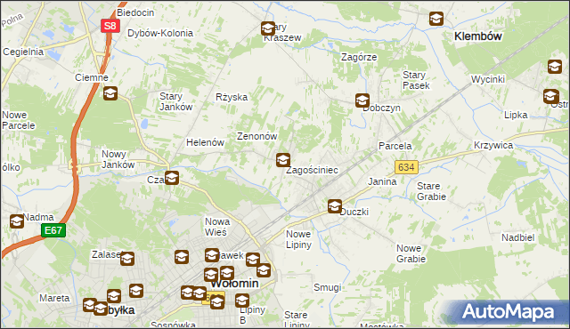 mapa Zagościniec gmina Wołomin, Zagościniec gmina Wołomin na mapie Targeo