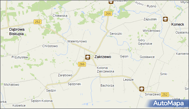 mapa Zakrzewo powiat aleksandrowski, Zakrzewo powiat aleksandrowski na mapie Targeo