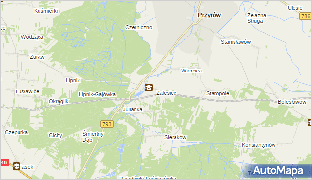 mapa Zalesice gmina Przyrów, Zalesice gmina Przyrów na mapie Targeo