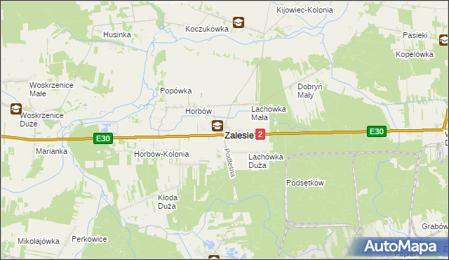 mapa Zalesie powiat bialski, Zalesie powiat bialski na mapie Targeo