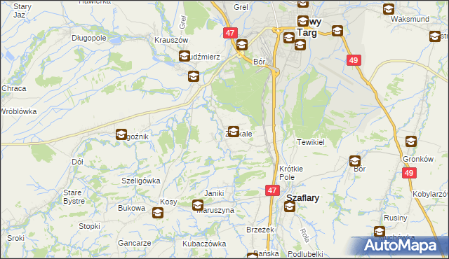 mapa Zaskale gmina Szaflary, Zaskale gmina Szaflary na mapie Targeo