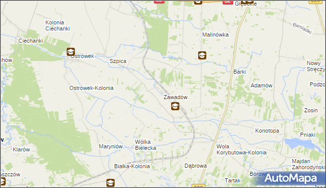 mapa Zawadów gmina Puchaczów, Zawadów gmina Puchaczów na mapie Targeo