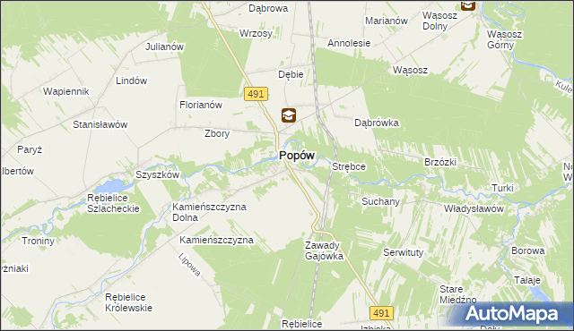 mapa Zawady gmina Popów, Zawady gmina Popów na mapie Targeo