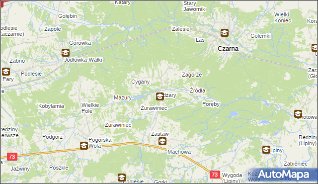 mapa Żdżary gmina Czarna, Żdżary gmina Czarna na mapie Targeo