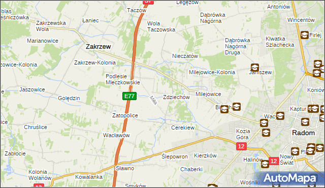 mapa Zdziechów gmina Zakrzew, Zdziechów gmina Zakrzew na mapie Targeo