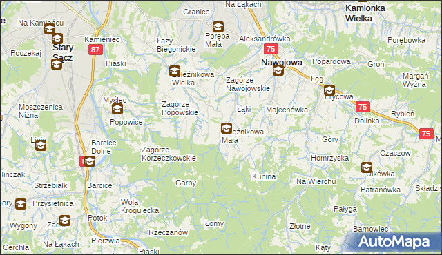 mapa Żeleźnikowa Mała, Żeleźnikowa Mała na mapie Targeo