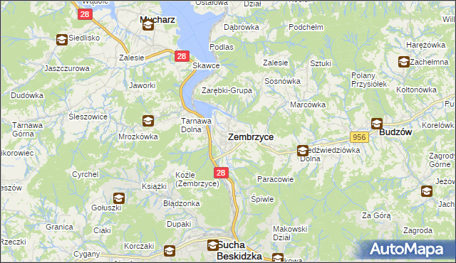 mapa Zembrzyce, Zembrzyce na mapie Targeo