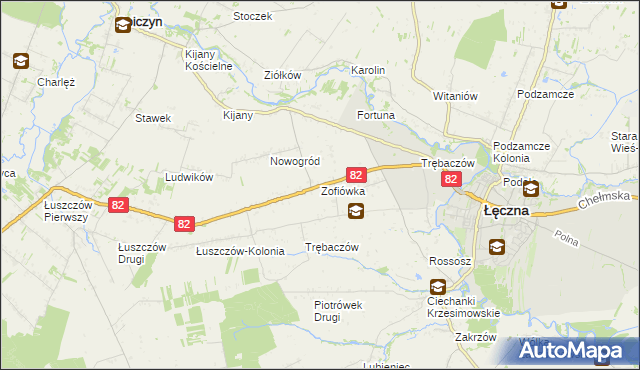 mapa Zofiówka gmina Łęczna, Zofiówka gmina Łęczna na mapie Targeo