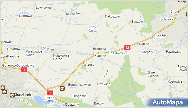 mapa Biadacz gmina Kluczbork, Biadacz gmina Kluczbork na mapie Targeo