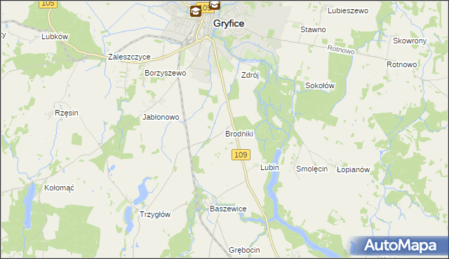 mapa Brodniki gmina Gryfice, Brodniki gmina Gryfice na mapie Targeo
