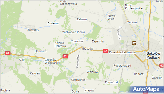 mapa Brzozów gmina Sokołów Podlaski, Brzozów gmina Sokołów Podlaski na mapie Targeo