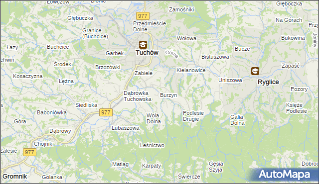mapa Burzyn gmina Tuchów, Burzyn gmina Tuchów na mapie Targeo