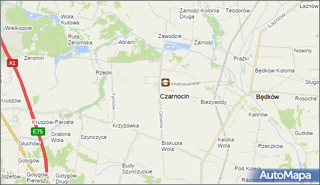 mapa Czarnocin powiat piotrkowski, Czarnocin powiat piotrkowski na mapie Targeo