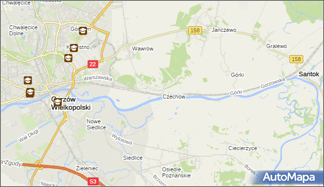 mapa Czechów gmina Santok, Czechów gmina Santok na mapie Targeo