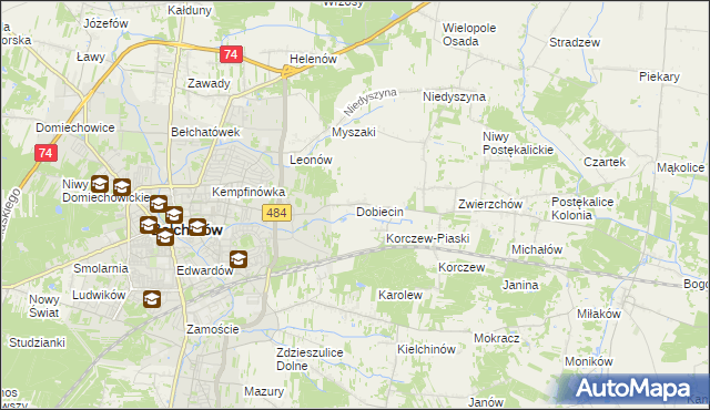 mapa Dobiecin gmina Bełchatów, Dobiecin gmina Bełchatów na mapie Targeo