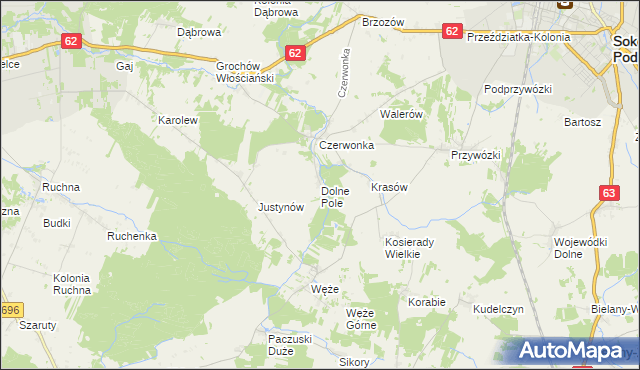 mapa Dolne Pole gmina Sokołów Podlaski, Dolne Pole gmina Sokołów Podlaski na mapie Targeo