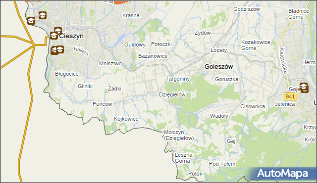 mapa Dzięgielów, Dzięgielów na mapie Targeo