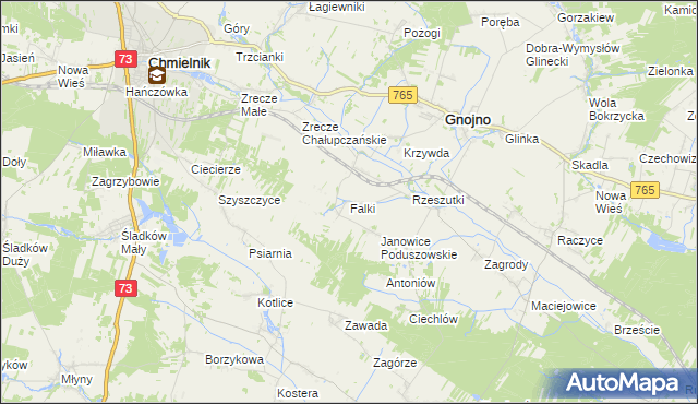 mapa Falki gmina Gnojno, Falki gmina Gnojno na mapie Targeo